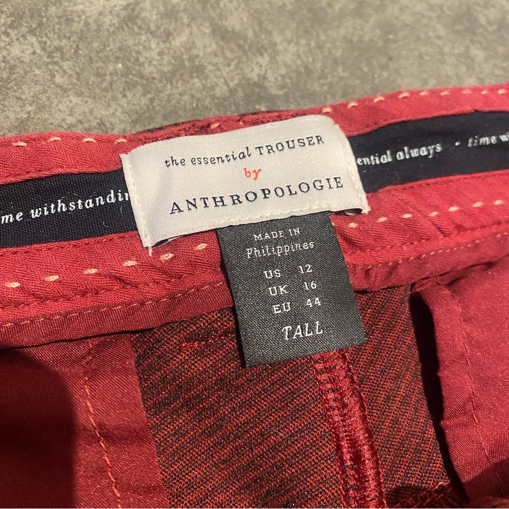 Anthropologie Sz 12 Tall Red Burgundy The Essential Trouser Slim Bootleg - Picture 5 of 6